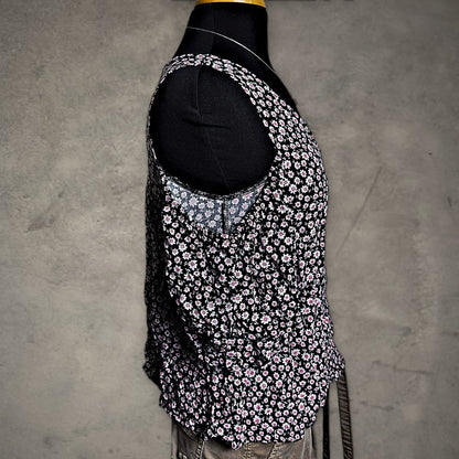 SO Cold Shoulder Floral Top Womens M Black Pink Boho