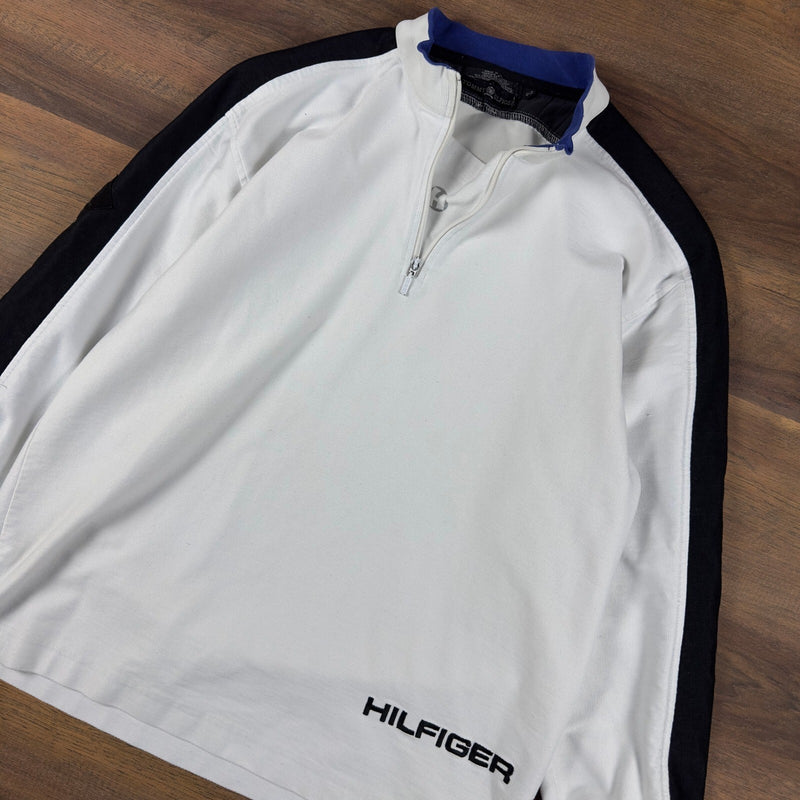 Vintage 90s Tommy Hilfiger Quarter Zip Mens XL White Black