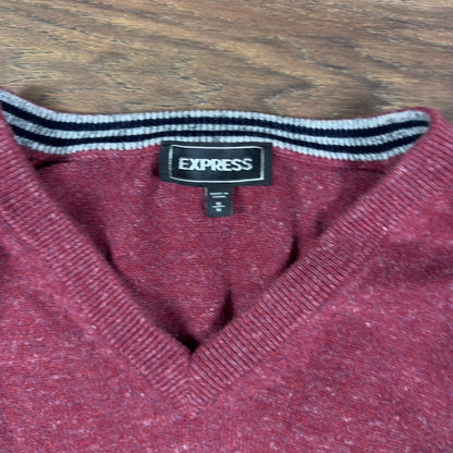 Y2K Express V-Neck Sweater Mens M Burgundy Heathered Knit