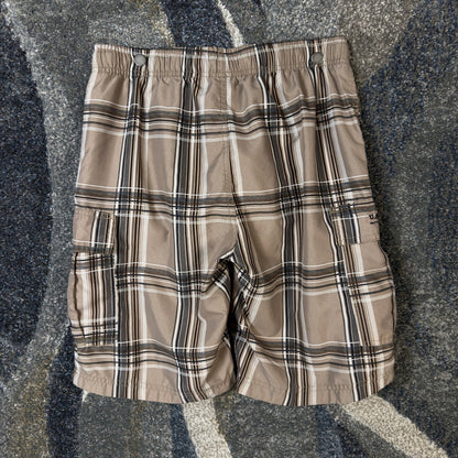 US Polo Assn Plaid Swim Trunks Mens L Tan Navy Board Shorts