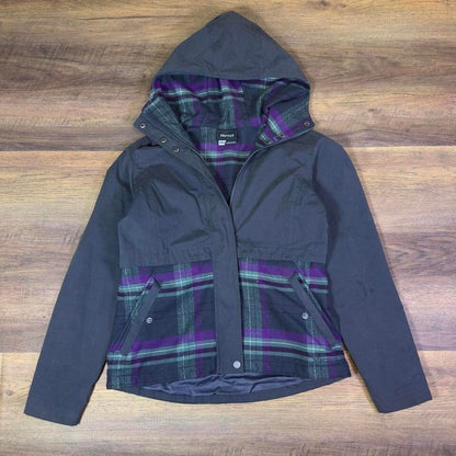 Marmot Lined Hooded Jacket Womens S Plaid Outdoor Utility