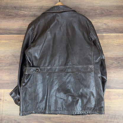 Vintage Towncraft Mens XL Brown Leather Car Coat Jacket