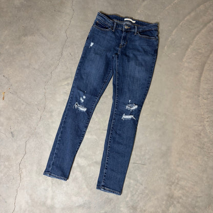 Levi's 711 Skinny Jeans Womens 28 Blue Ripped Knee Grunge