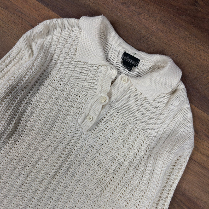Boundary Waters Vintage Cream Knit Polo Sweater Mens XL