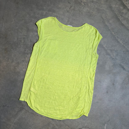 Athleta Linen Pocket Tee Womens S Chartreuse Cap Sleeve