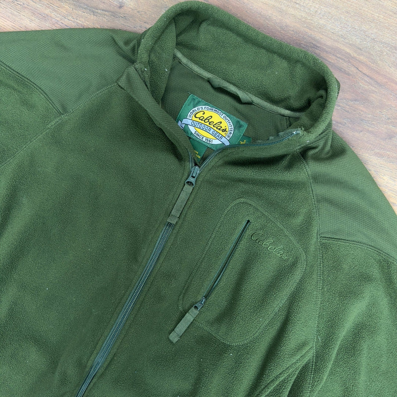 Cabelas Mens Full Zip Fleece Jacket Olive Green Size S