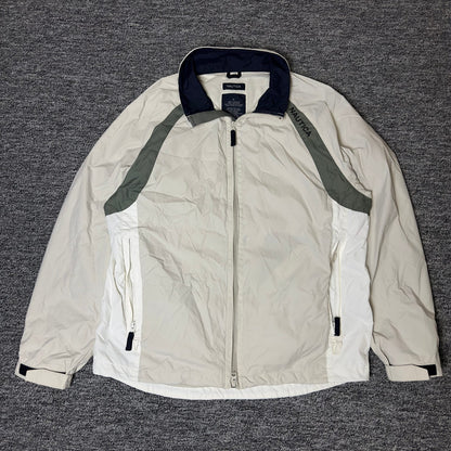 Nautica Windbreaker Jacket Mens L Cream Olive Color Block