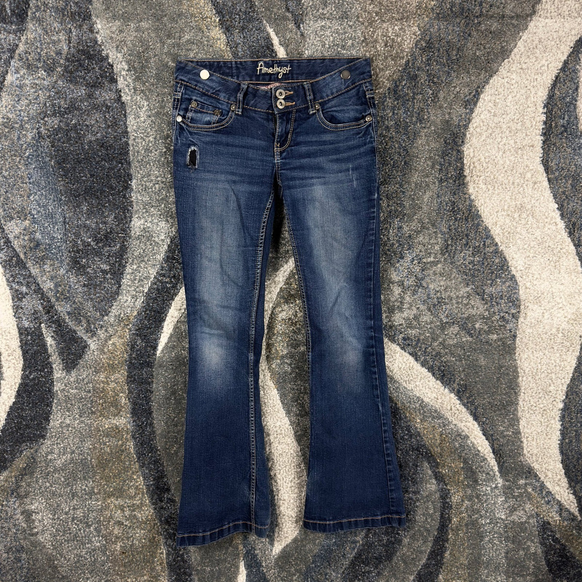 Y2K Amethyst Flare Jeans Womens 28x32 Dark Wash Flap Pocket