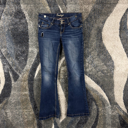 Y2K Amethyst Flare Jeans Womens 28x32 Dark Wash Flap Pocket