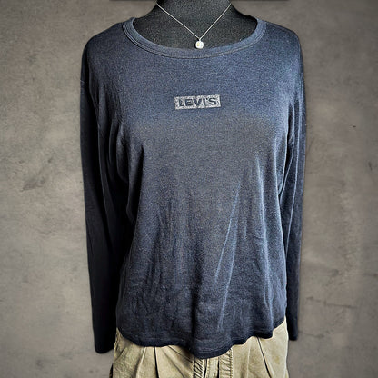 Levi's Boxy Long Sleeve Tee Womens XXL Black Glitter Logo