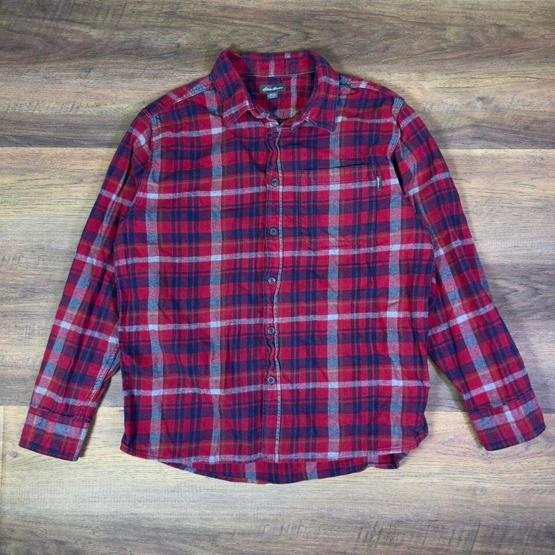 Eddie Bauer Red Plaid Flannel Shirt Men's XL