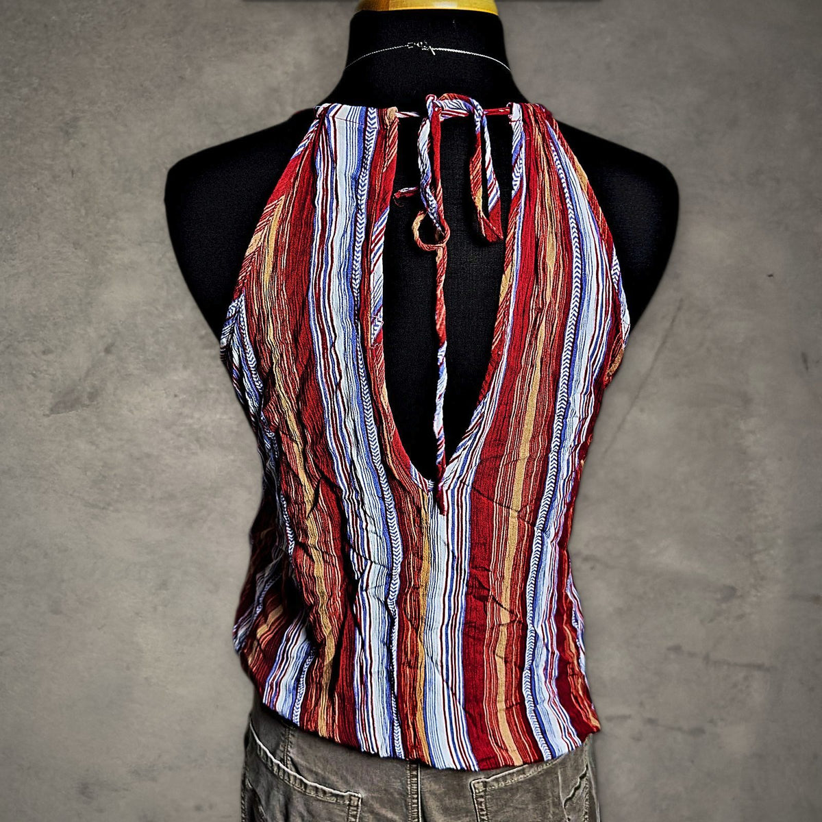 Daytrip Halter Tank Top Womens L Red Blue Striped Boho