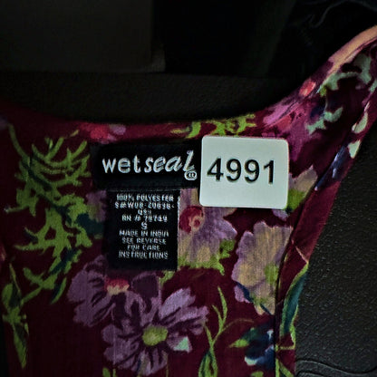 Wet Seal Floral Racerback Tank Top Womens S Burgundy Boho