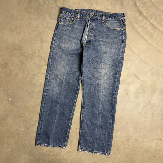 Levi's 501 Original Fit Jeans Mens 38x30 Blue Straight Leg Baggy Denim