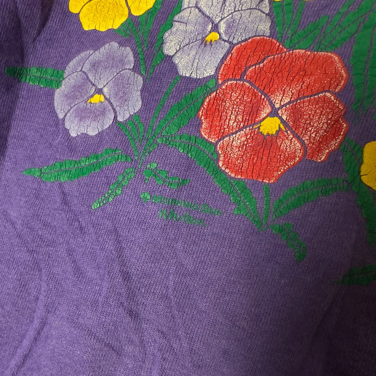 Morning Sun Pansy Floral Collared Sweatshirt Purple L Boho