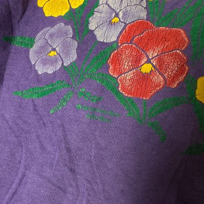 Morning Sun Pansy Floral Collared Sweatshirt Purple L Boho