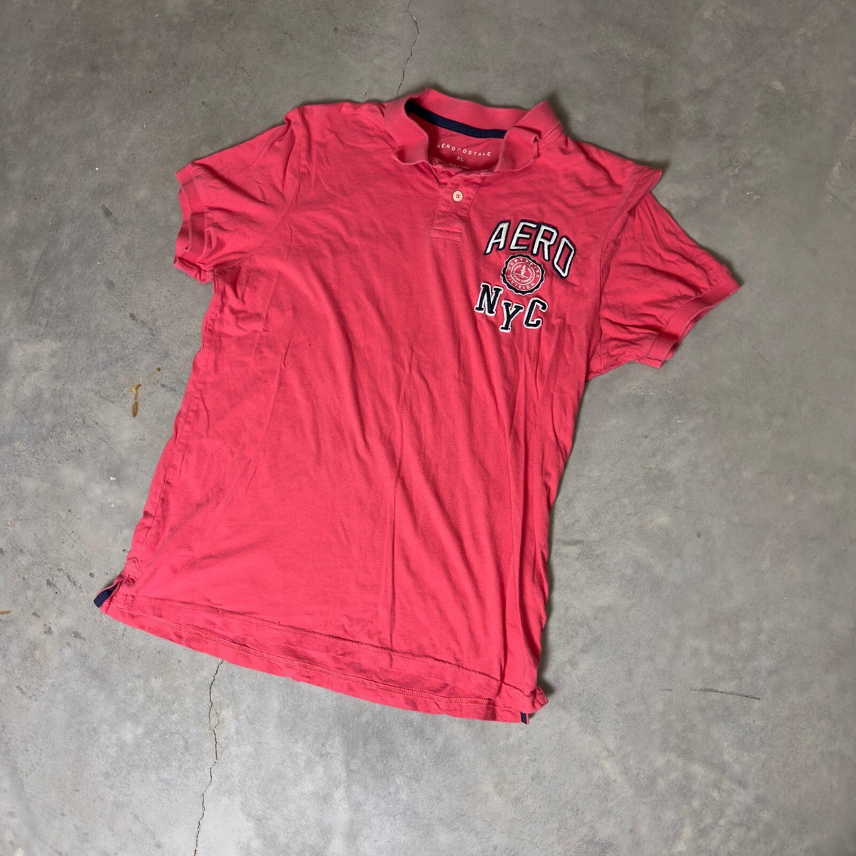 Aeropostale Polo Mens XL Coral Pink Aero NYC Short Sleeve