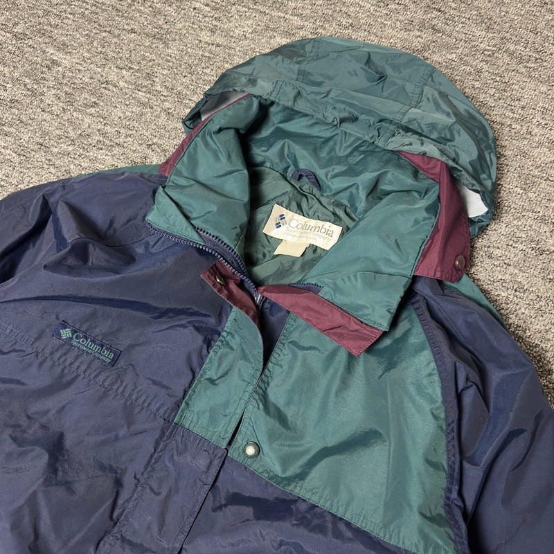 Vintage Columbia Hooded Color Block Jacket Navy Green