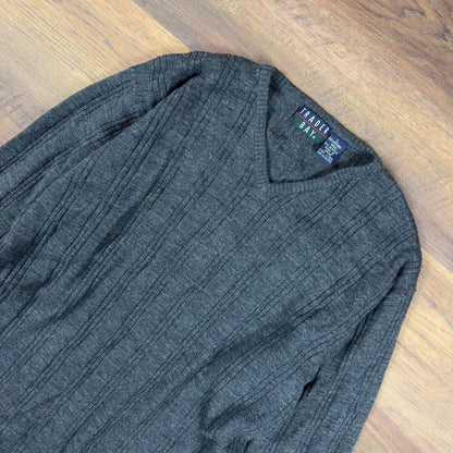 Trader Bay Merino Wool V-Neck Sweater Mens L Charcoal Gray