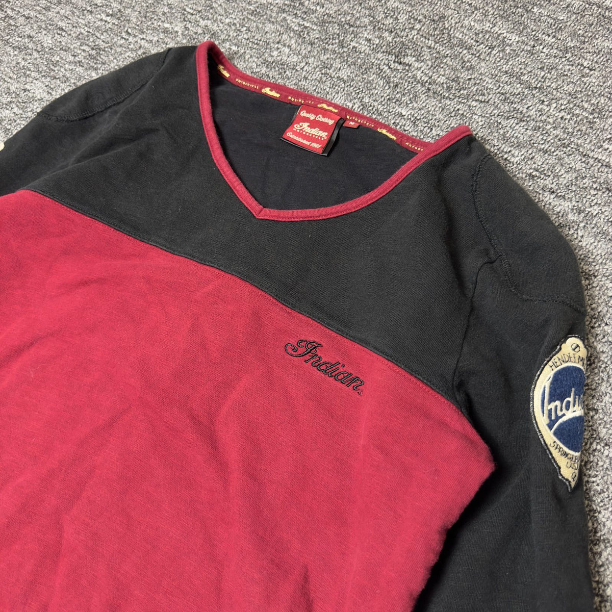 Indian Motorcycle Colorblock V-Neck Top Burgundy Black M