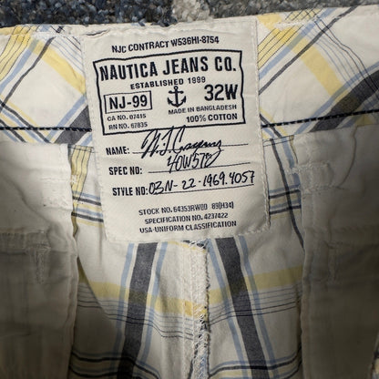 Vintage Nautica Jeans Plaid Shorts Mens 32 White Yellow