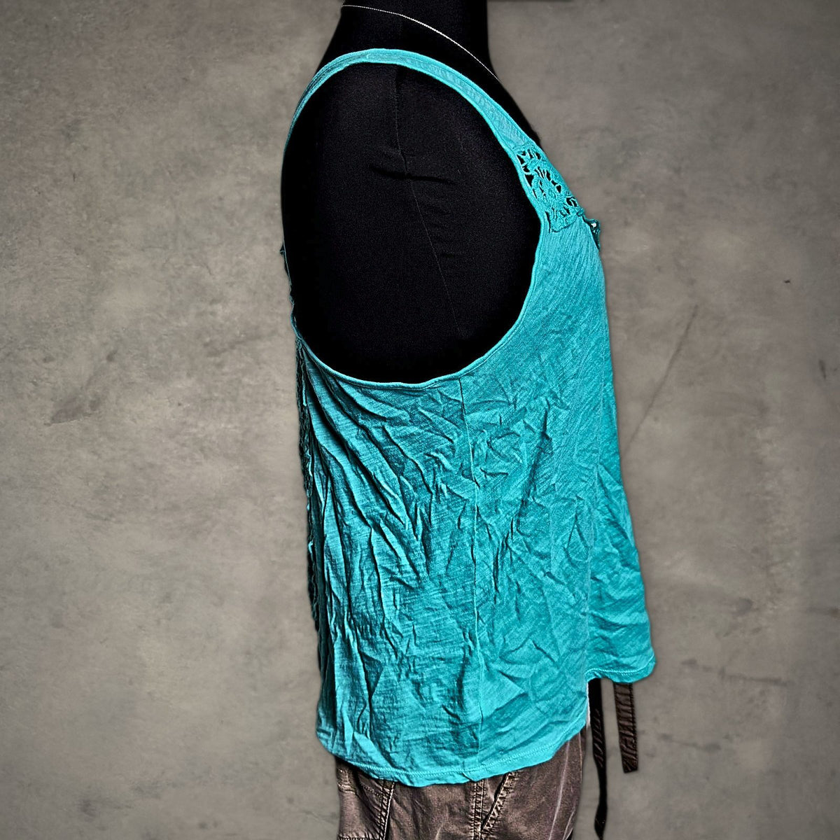 SO Crochet Lace Racerback Tank Top Womens L Turquoise Boho