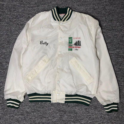 Birdie Heileman's Beer Satin Bomber Jacket S White Green