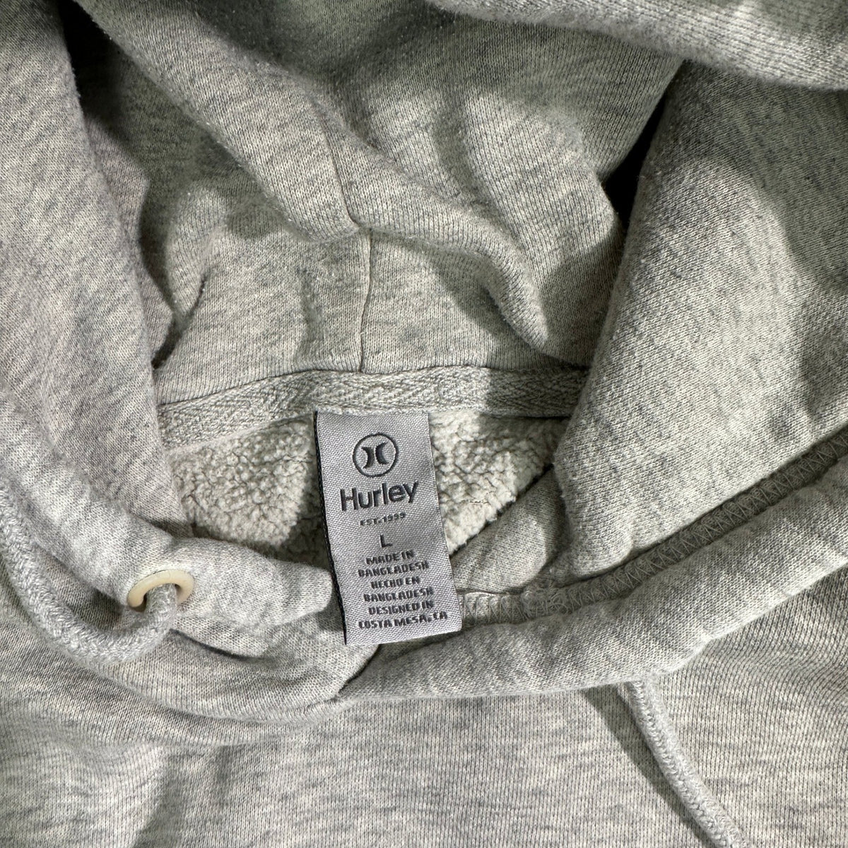 Hurley Hoodie Mens L Gray Pullover Sweatshirt Fleece Lined