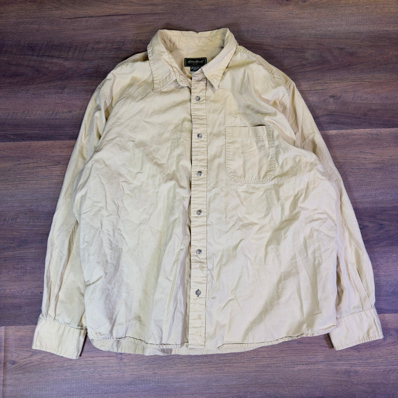 Y2K Eddie Bauer Button Up Shirt Tan Cotton Twill Workwear