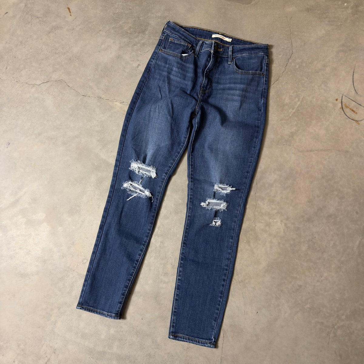 Levi's 711 Skinny Jeans Womens 28 Blue Distressed Mid Rise