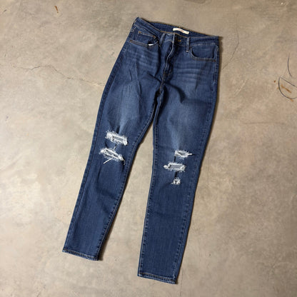 Levi's 711 Skinny Jeans Womens 28 Blue Distressed Mid Rise