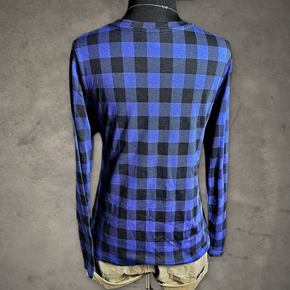 Liberty Lane Buffalo Plaid Long Sleeve Top Womens M Blue