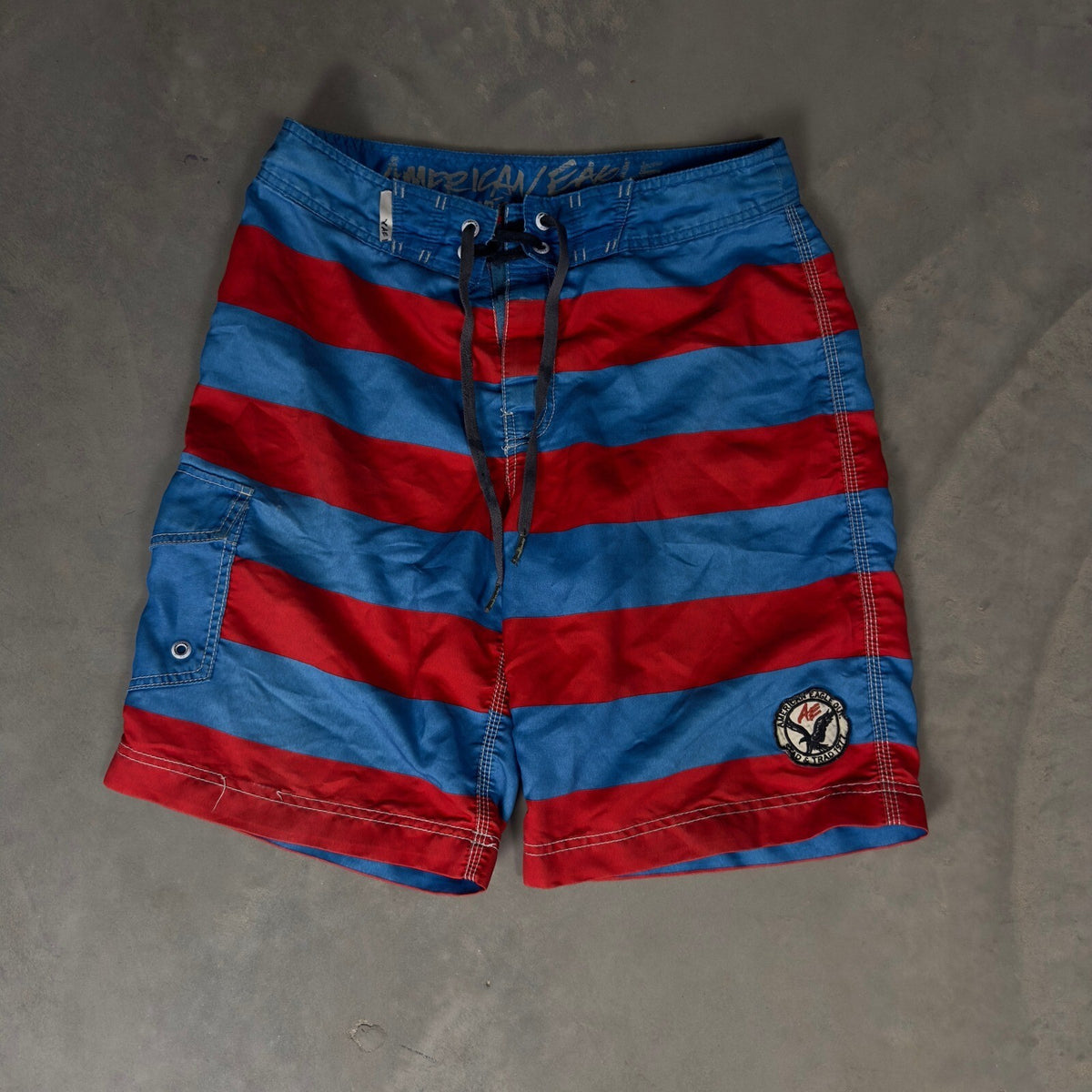 American Eagle Board Shorts Mens M Red Blue Striped Surf