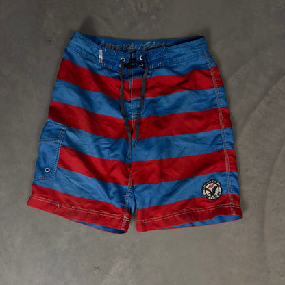 American Eagle Board Shorts Mens M Red Blue Striped Surf