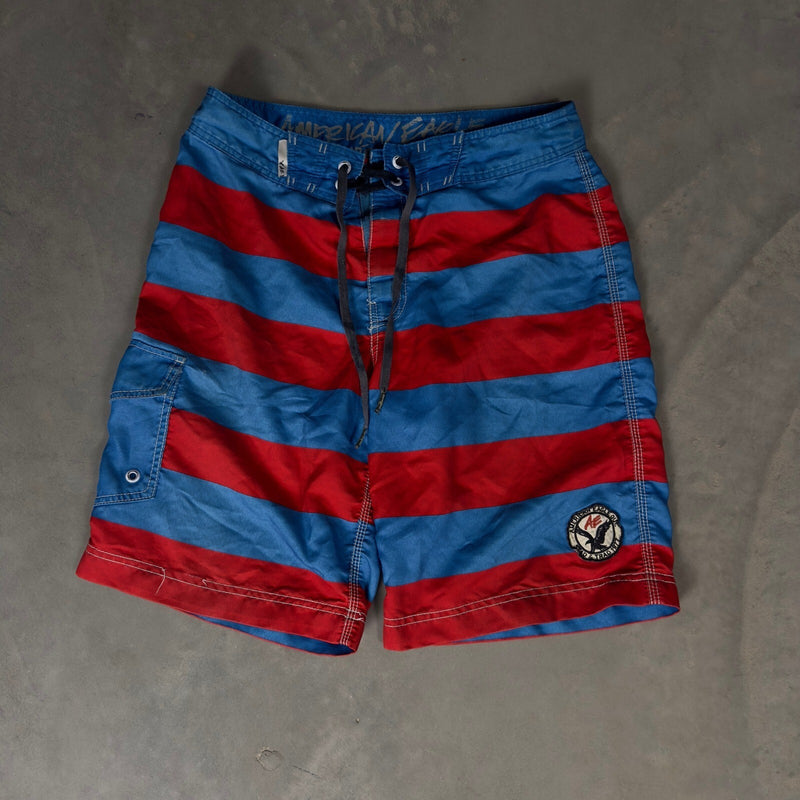 American Eagle Board Shorts Mens M Red Blue Striped Surf