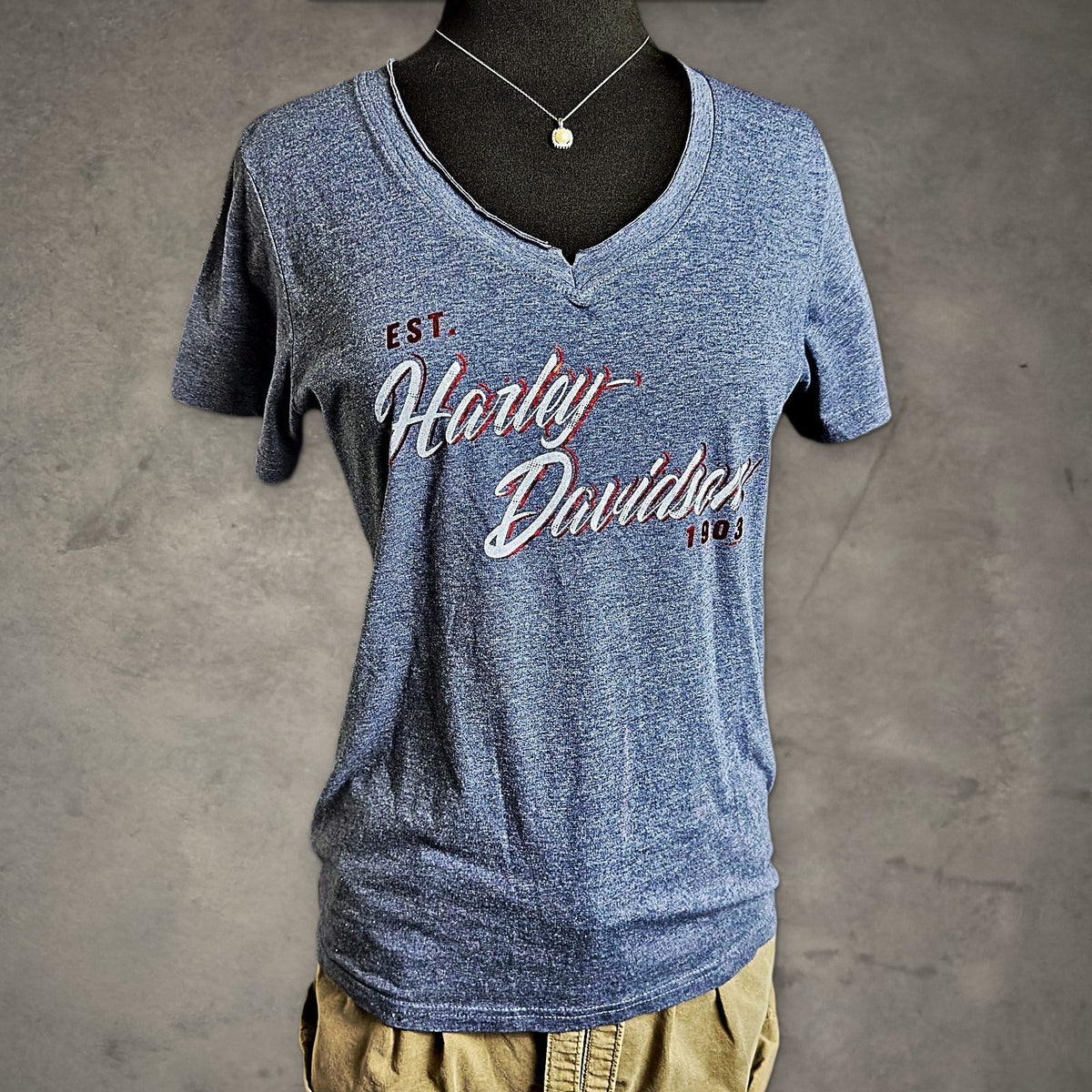 Harley-Davidson V-Neck Tee Womens M Blue Apache Junction