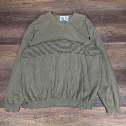 Field Gear Mens Vintage XXL V-Neck Sweater Linen Cotton Neutral Tan Striped 1157