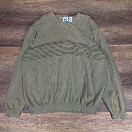 Field Gear Mens Vintage XXL V-Neck Sweater Linen Cotton Neutral Tan Striped 1157