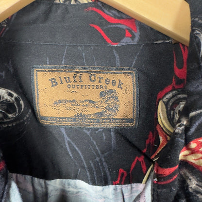 Vintage Bluff Creek Motorcycle Flame Shirt Mens XXL Black