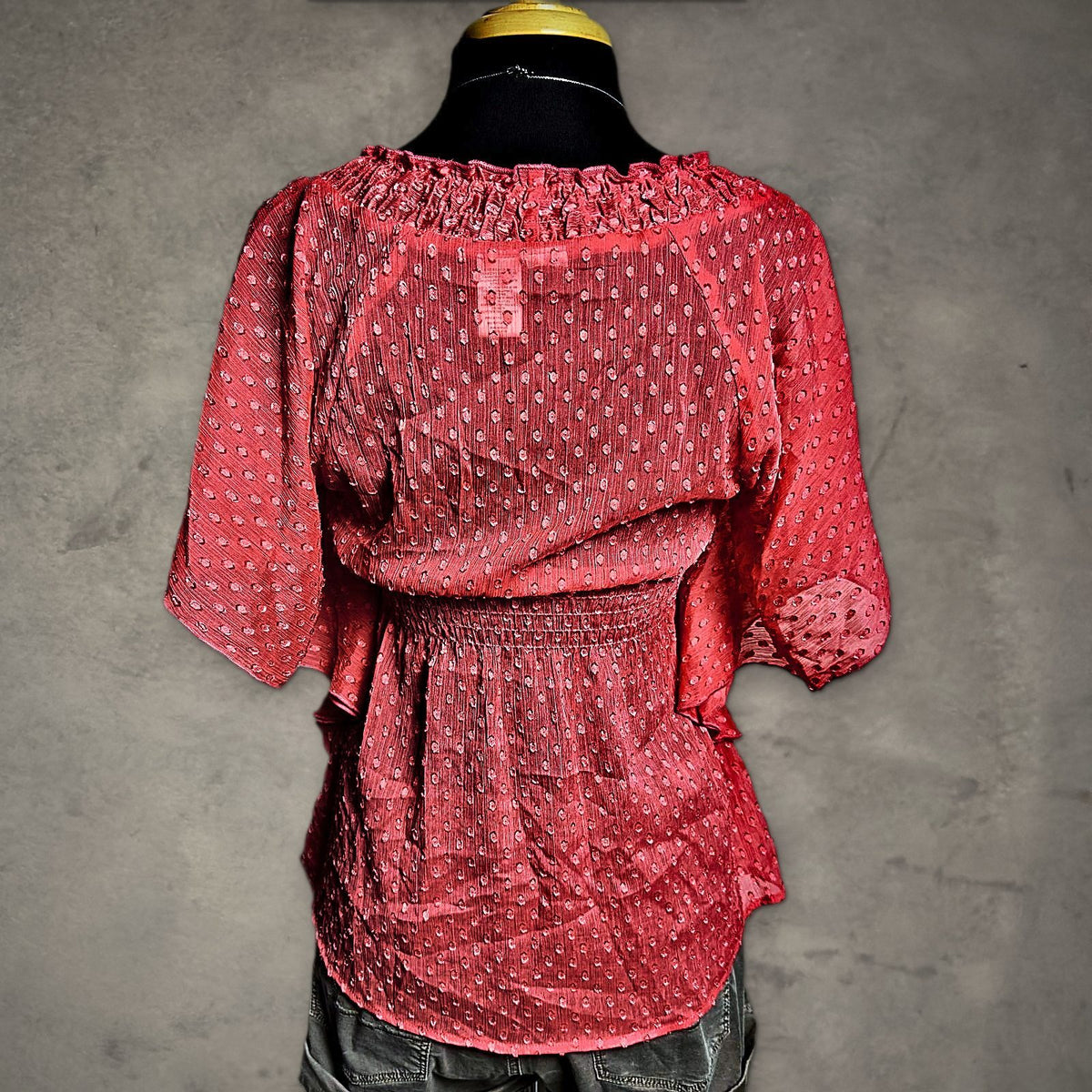 Coral Swiss Dot Babydoll Blouse Womens S Flutter Sleeve