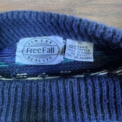 Free Fall Patterned Knit Sweater Men's M Navy Blue Crewneck