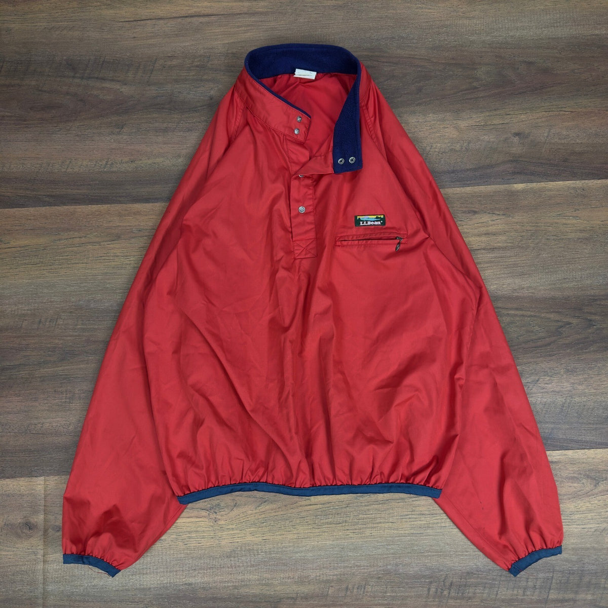 Vintage LL Bean Pullover Windbreaker XL Red Navy Snap Neck