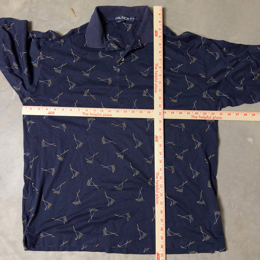 Vintage Nautica Golf Club Print Polo Mens XL Navy Cotton