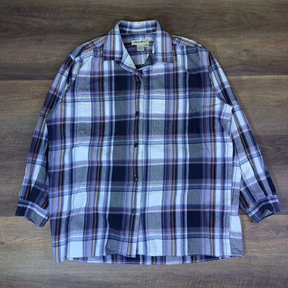 Eddie Bauer Plaid Flannel Shirt Blue Purple Grunge Workwear