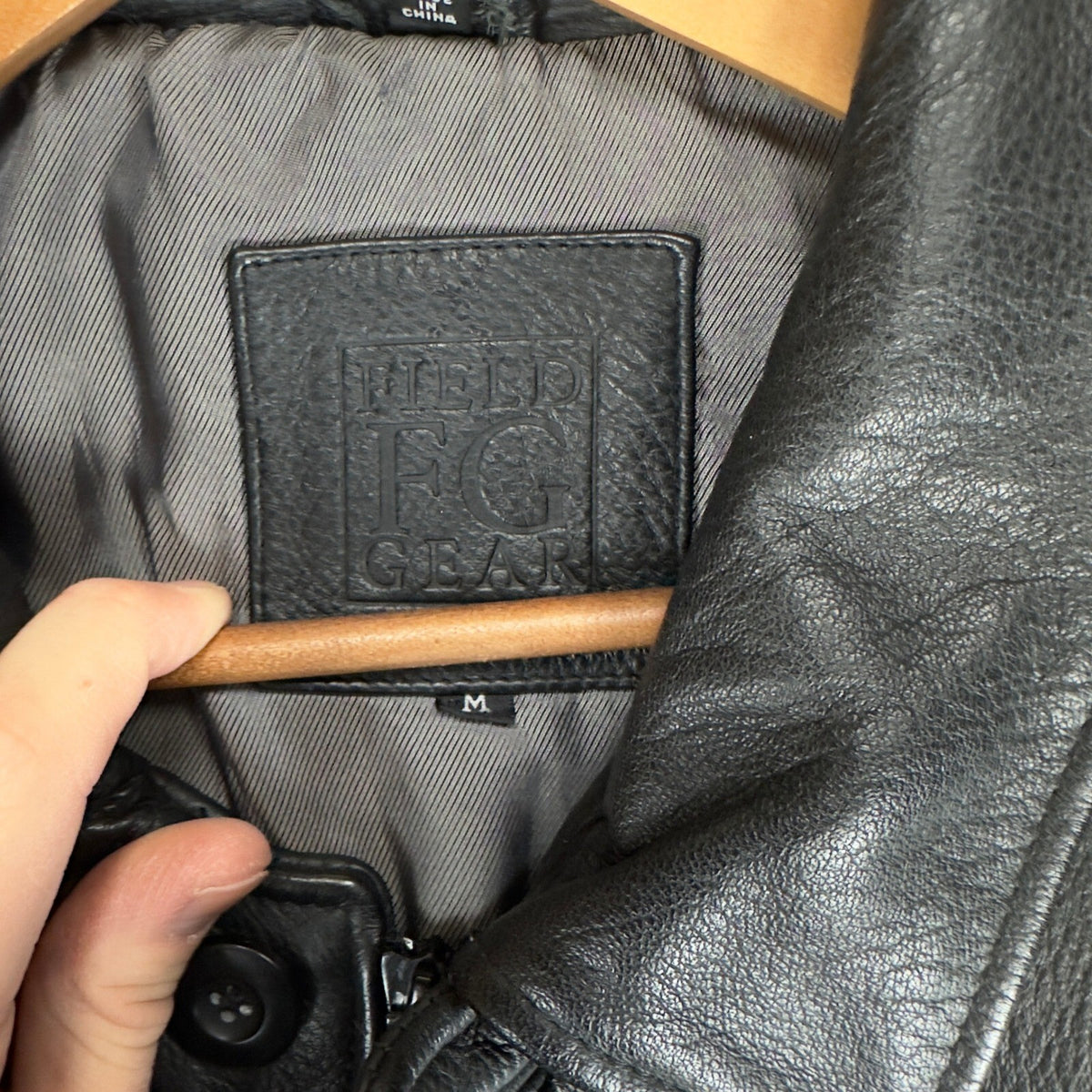 Field Gear Mens Black Leather Barn Coat Jacket Full Zip Button Front Medium