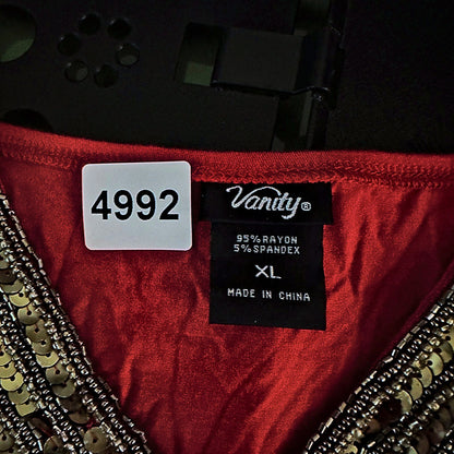 Vanity Beaded Sequin Tank Top Womens XL Red Blouson