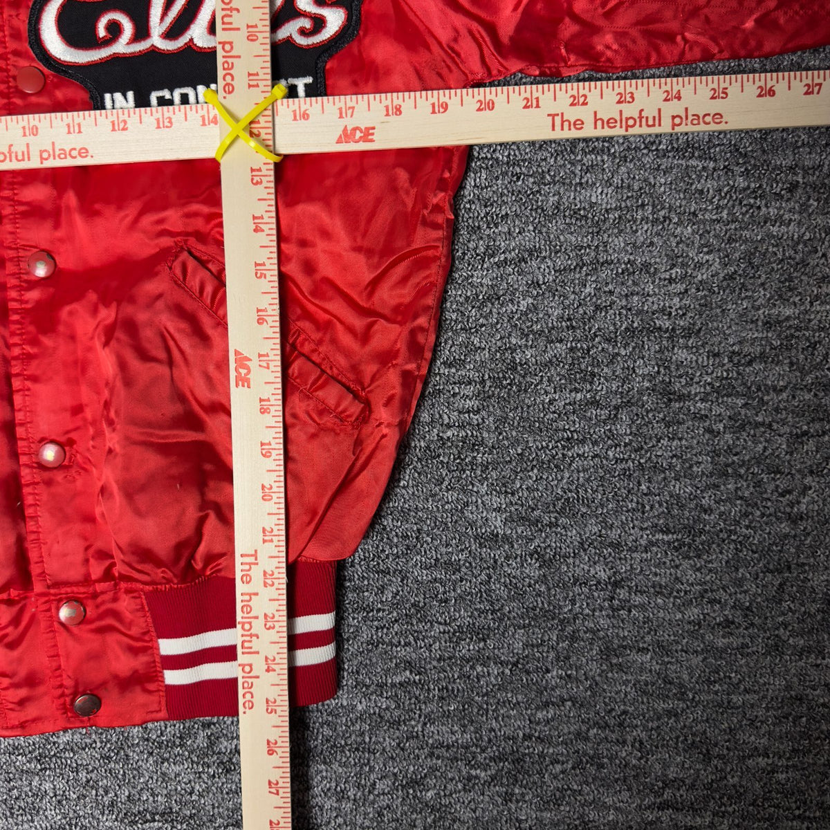 Elvis In Concert TCB Satin Bomber Jacket Red Snap Front