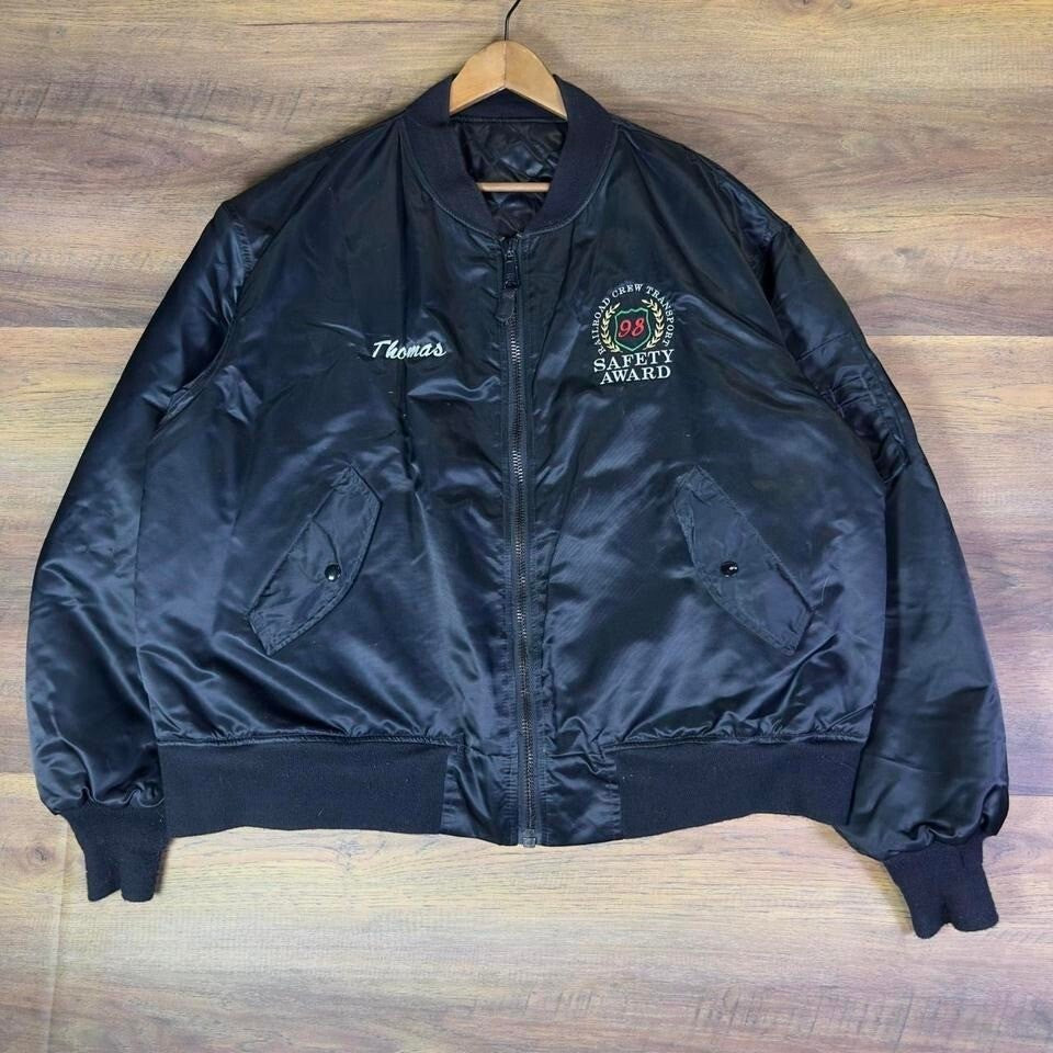 Vintage Safety Award Bomber Jacket Black Embroidered XXL