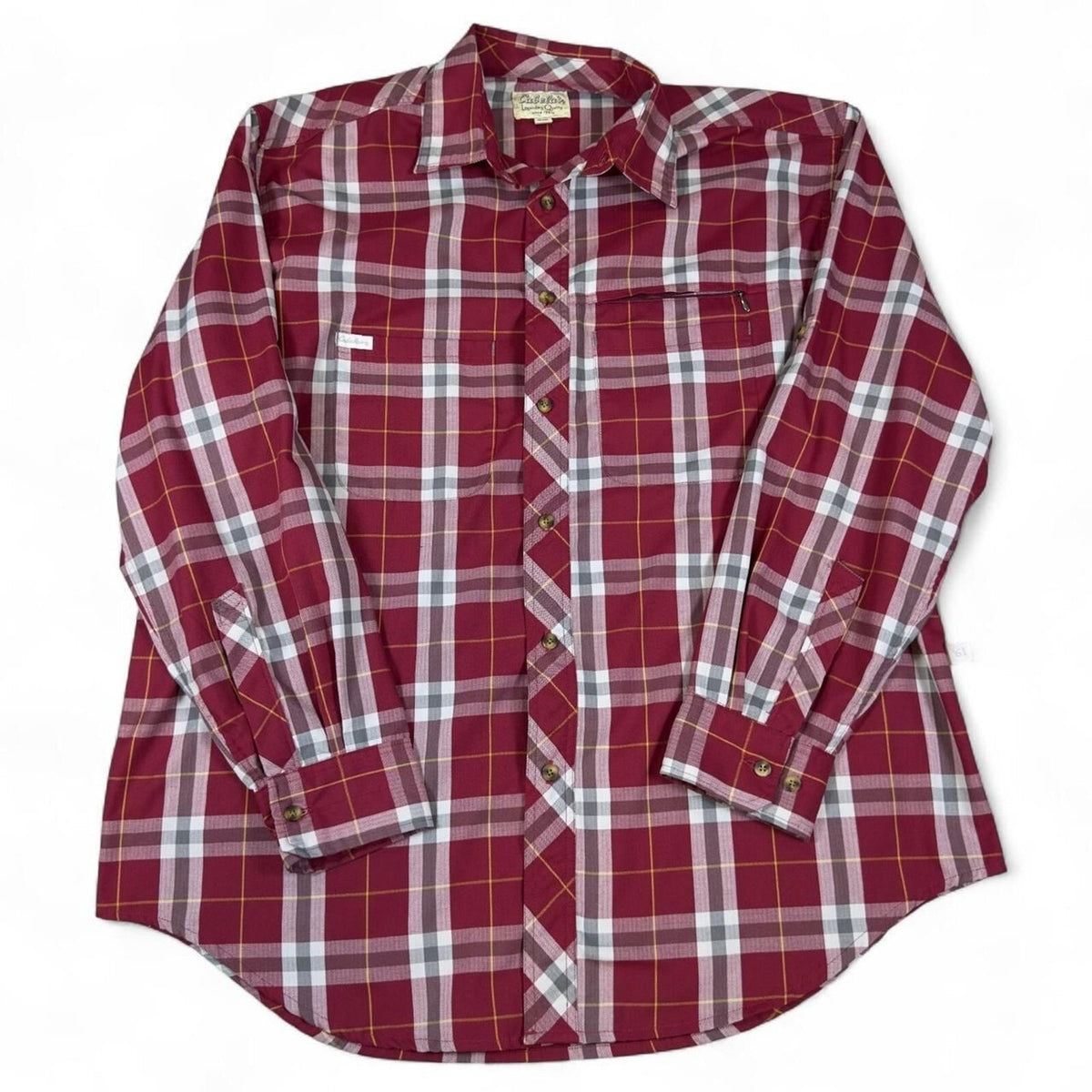 Cabela's Plaid Button Down Shirt Mens XL Burgundy Outdoor