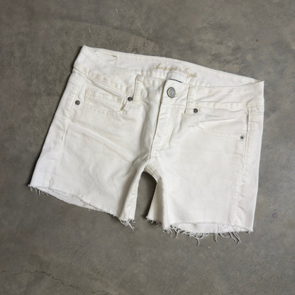 Vintage Y2K American Eagle Denim Shorts Women 4 White Frayed
